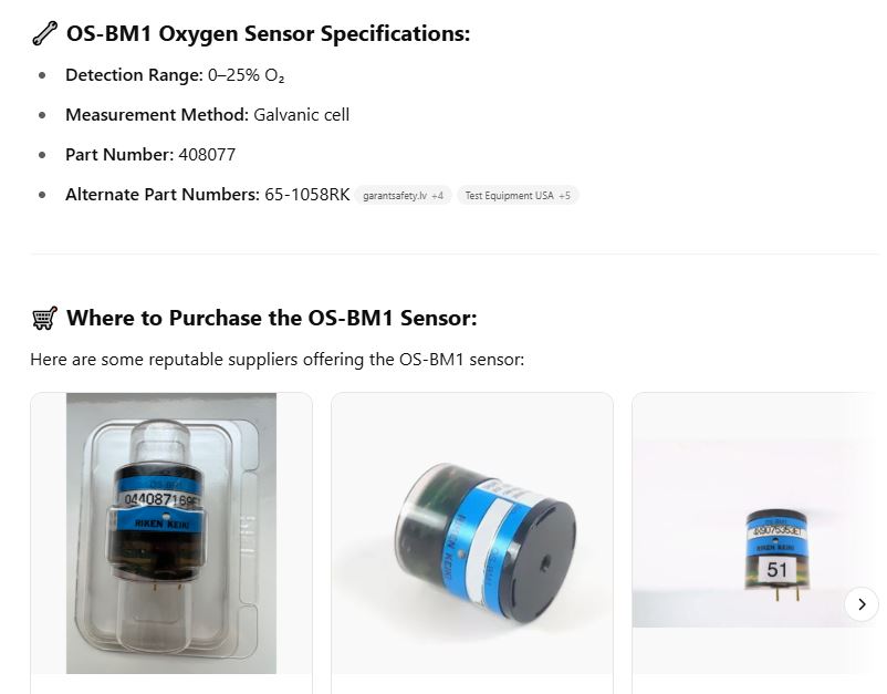 REQUIRED O2 SENSOR FOR RIKEN KEIKI GAS DETECTOR MODEL GX -8000